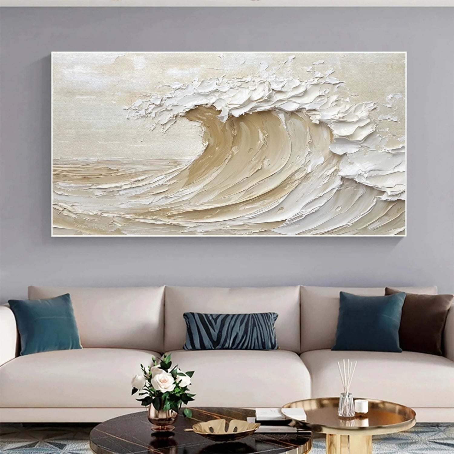 Beige & Brown Sky And Ocean Painting #SO164