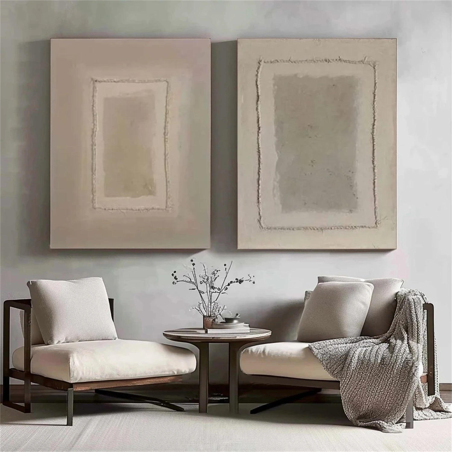 Beige Wabi Sabi Abstract Textured Canvas Art Set of 2 #WA209