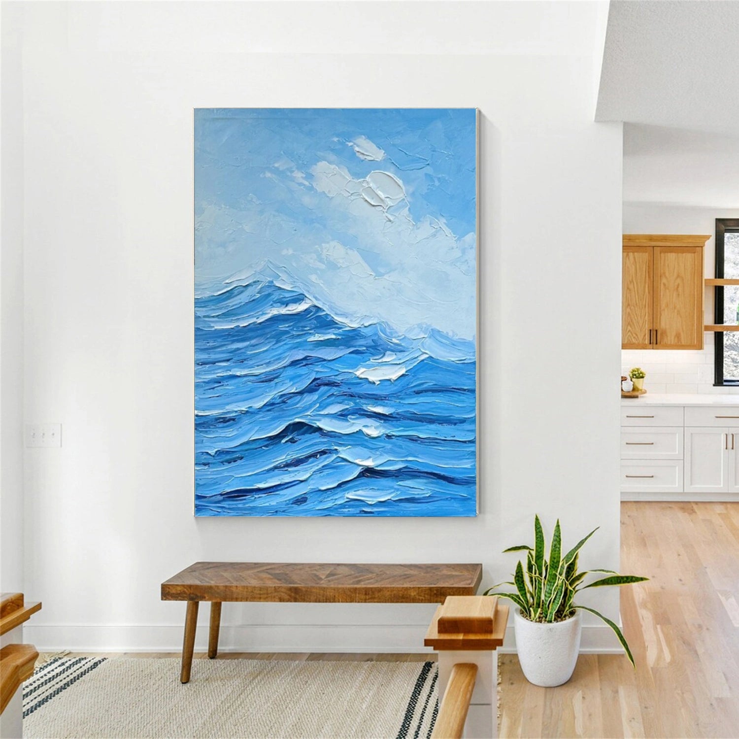 Blue Minimalist Mountain Textured Canvas Art #WT201