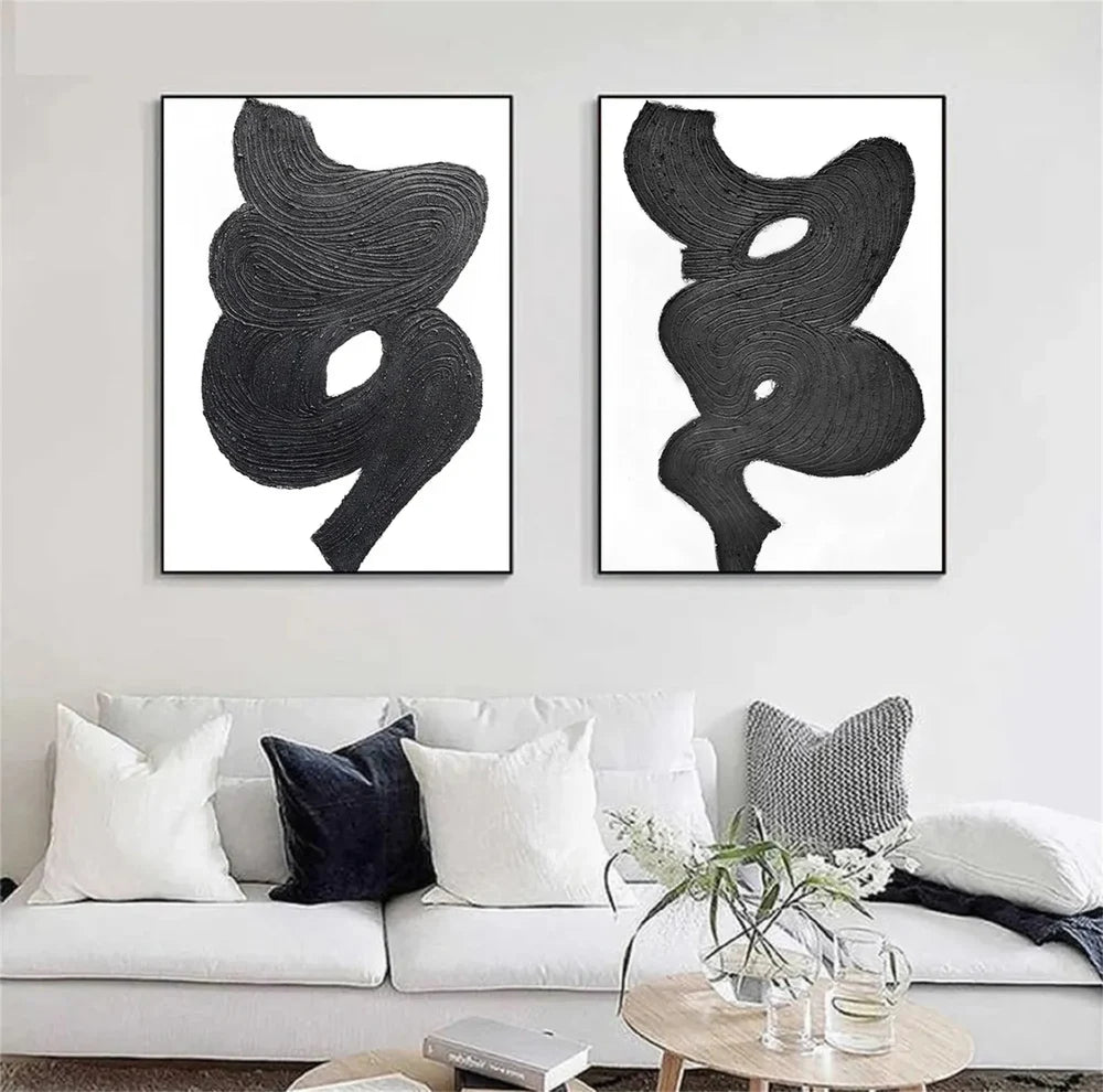 Black Textured Minimalist Wall Art Set of 2 #BT068