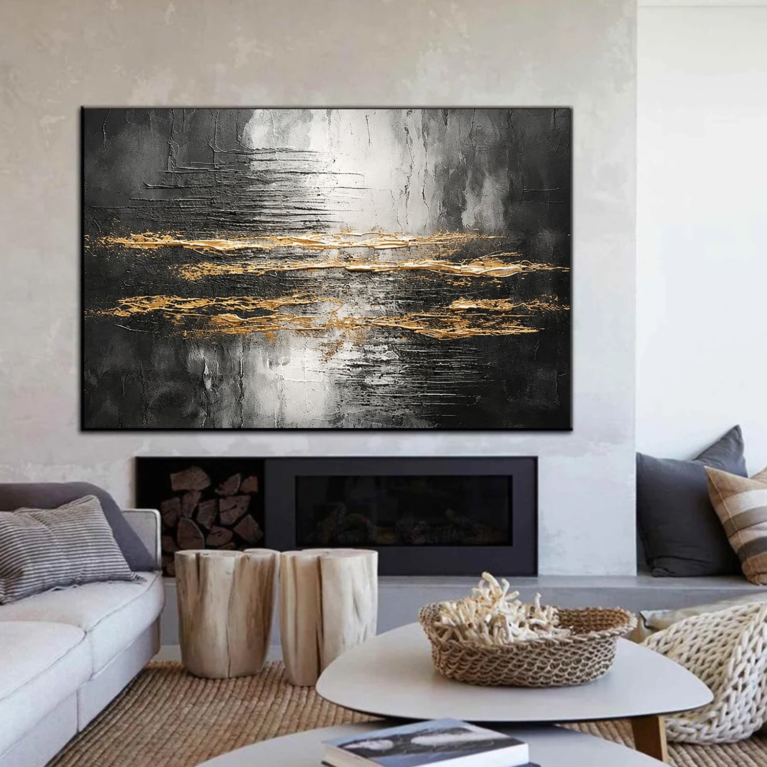 Black and Gold Abstract Textured Wall Art #AW241