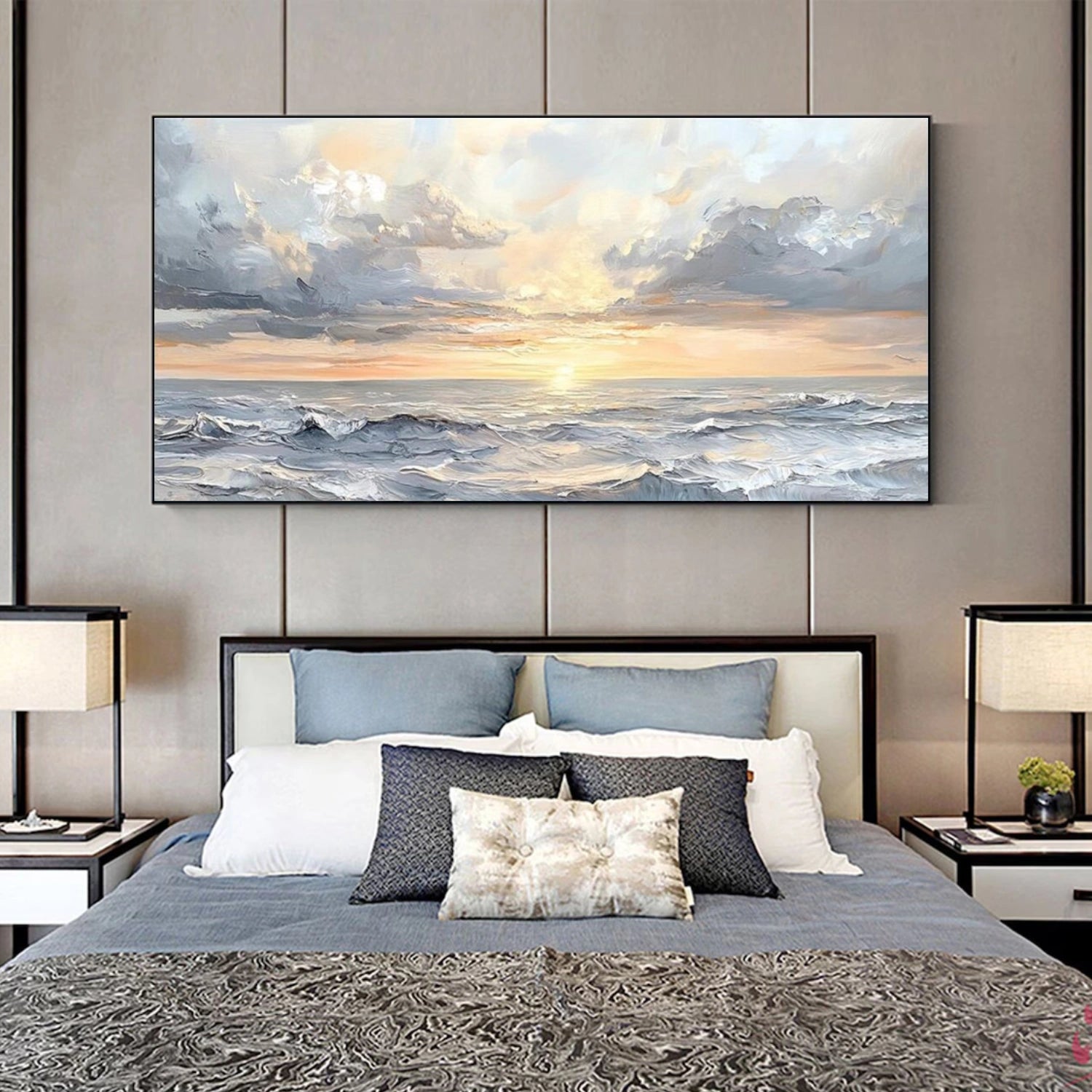 Sky And Ocean Abstract Textured Wall Art #SO350