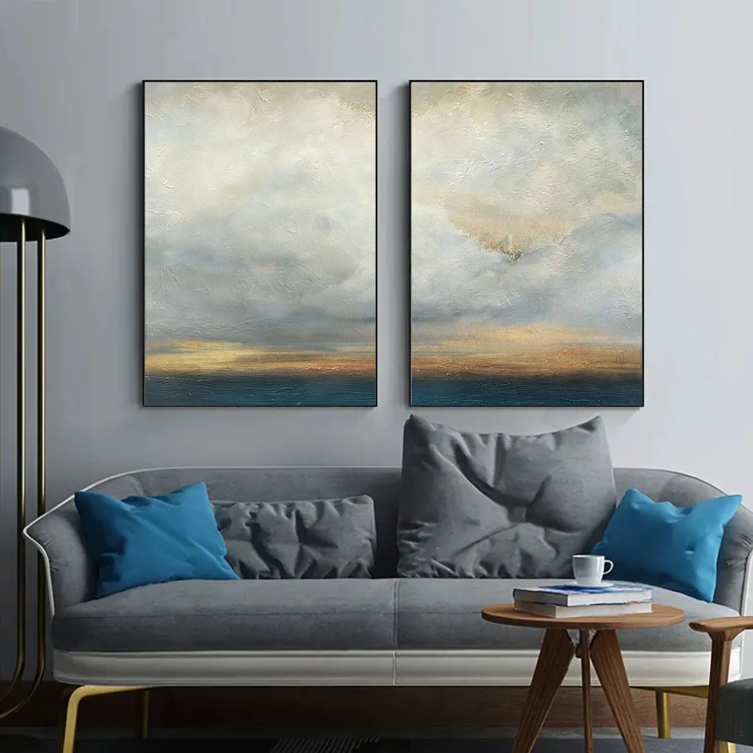 Blue and Gold Abstract Wall Art Set of 2 #AW198