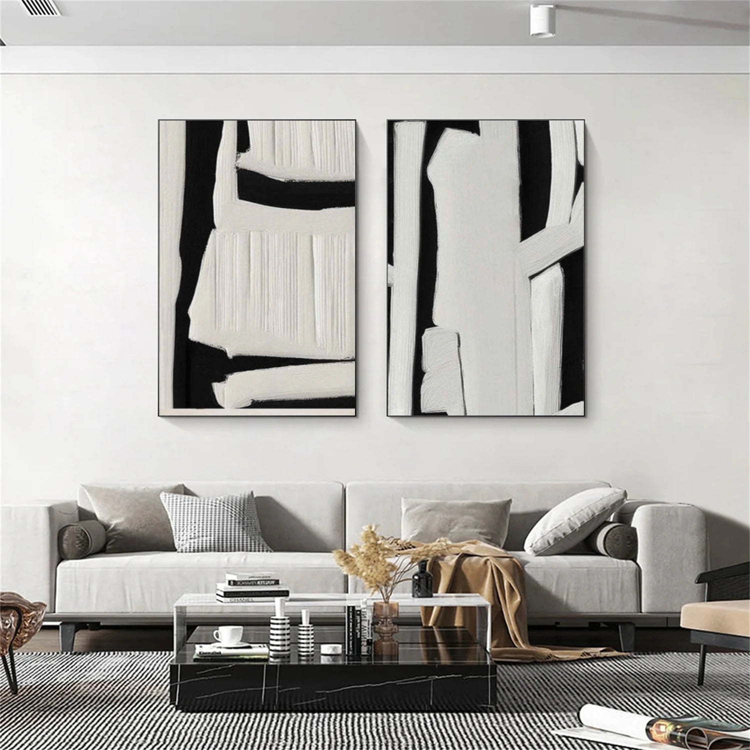 Black and White Minimalist Textured Canvas Art  Set of 2 #BT093
