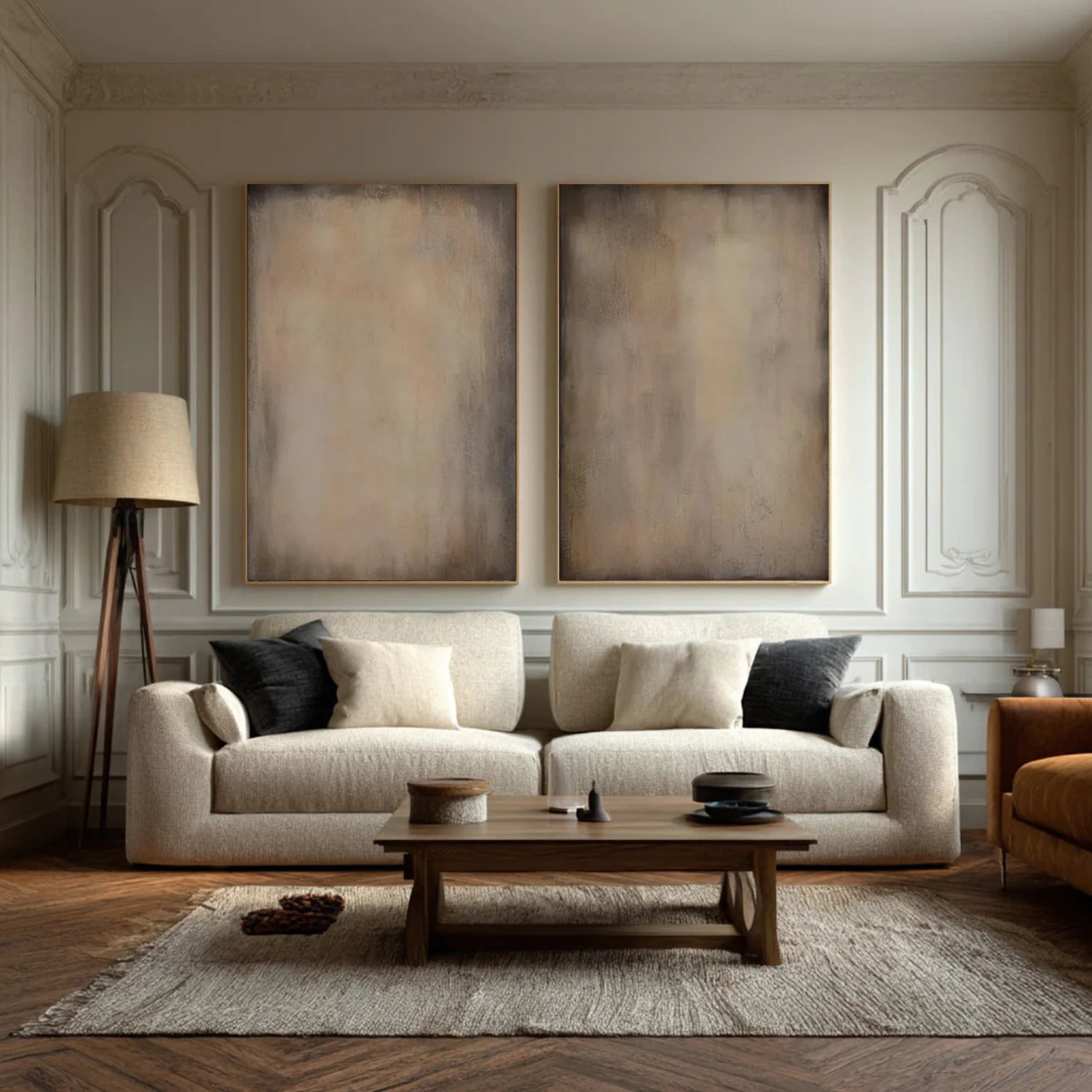 Beige and Brown Wabi Sabi Abstract Canvas Art Set of 2 #WA217