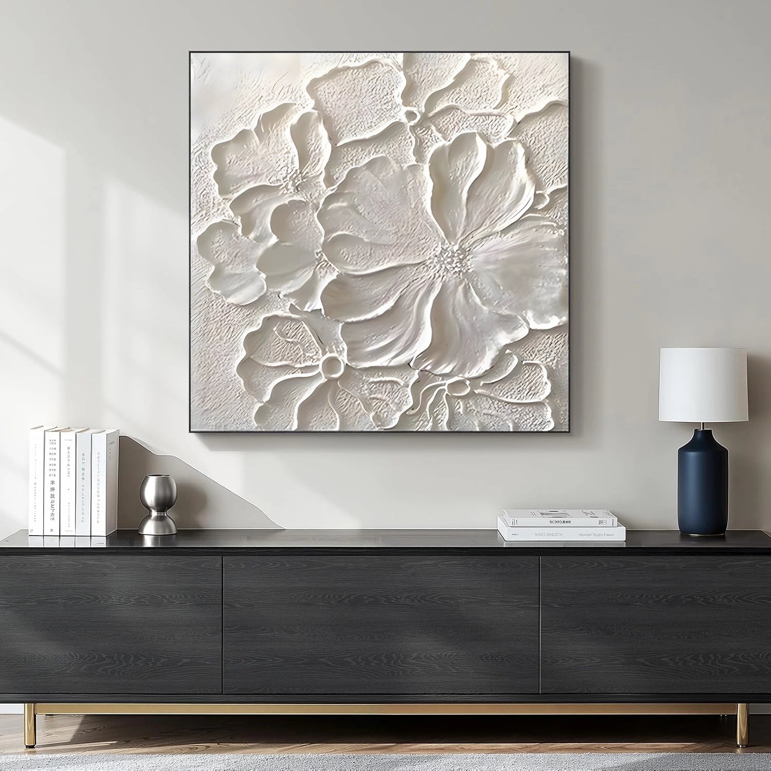 White Tree And Flower Abstract Textured  Wall Art #TF190