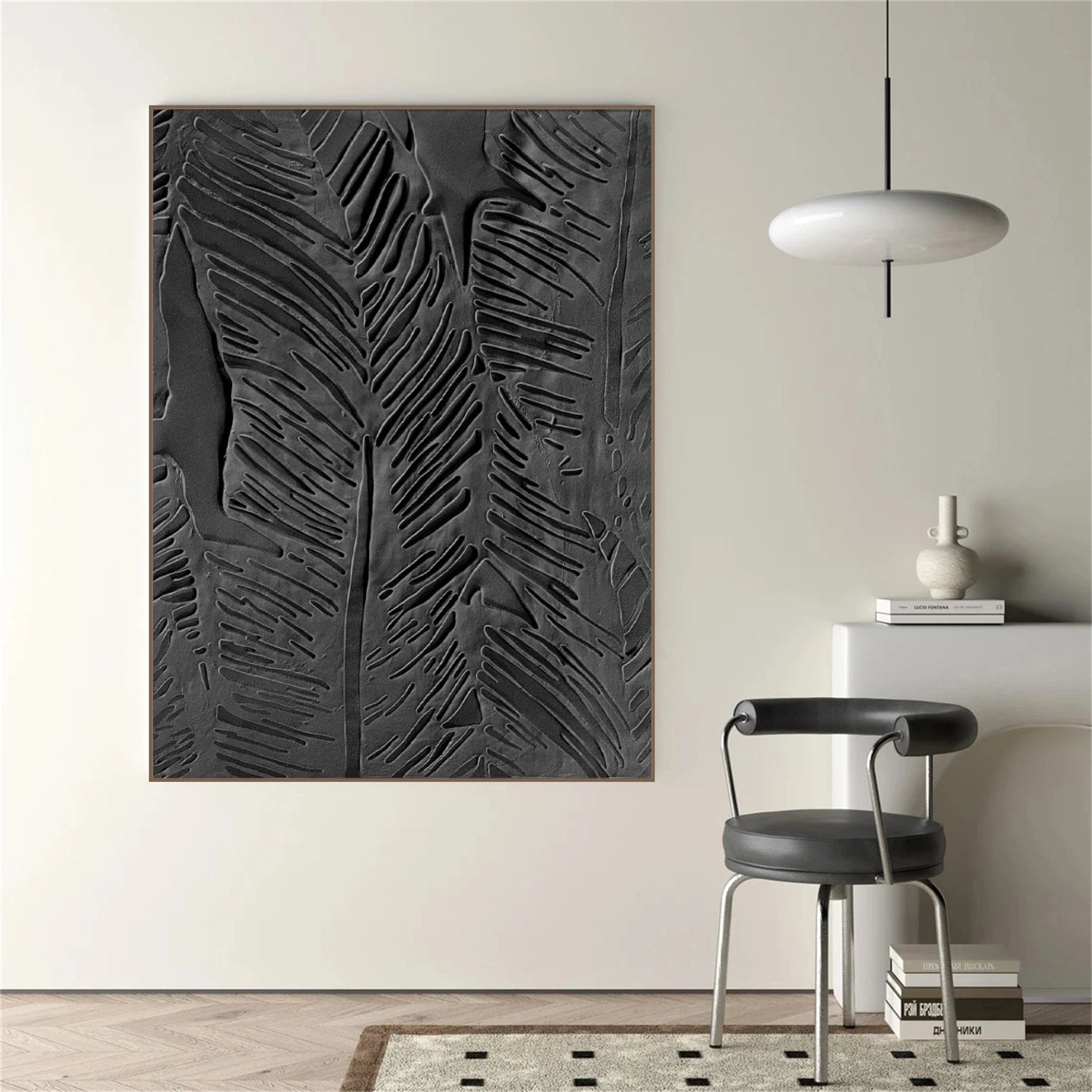 Black Tree And Flower Abstract Textured  Wall Art #TF128