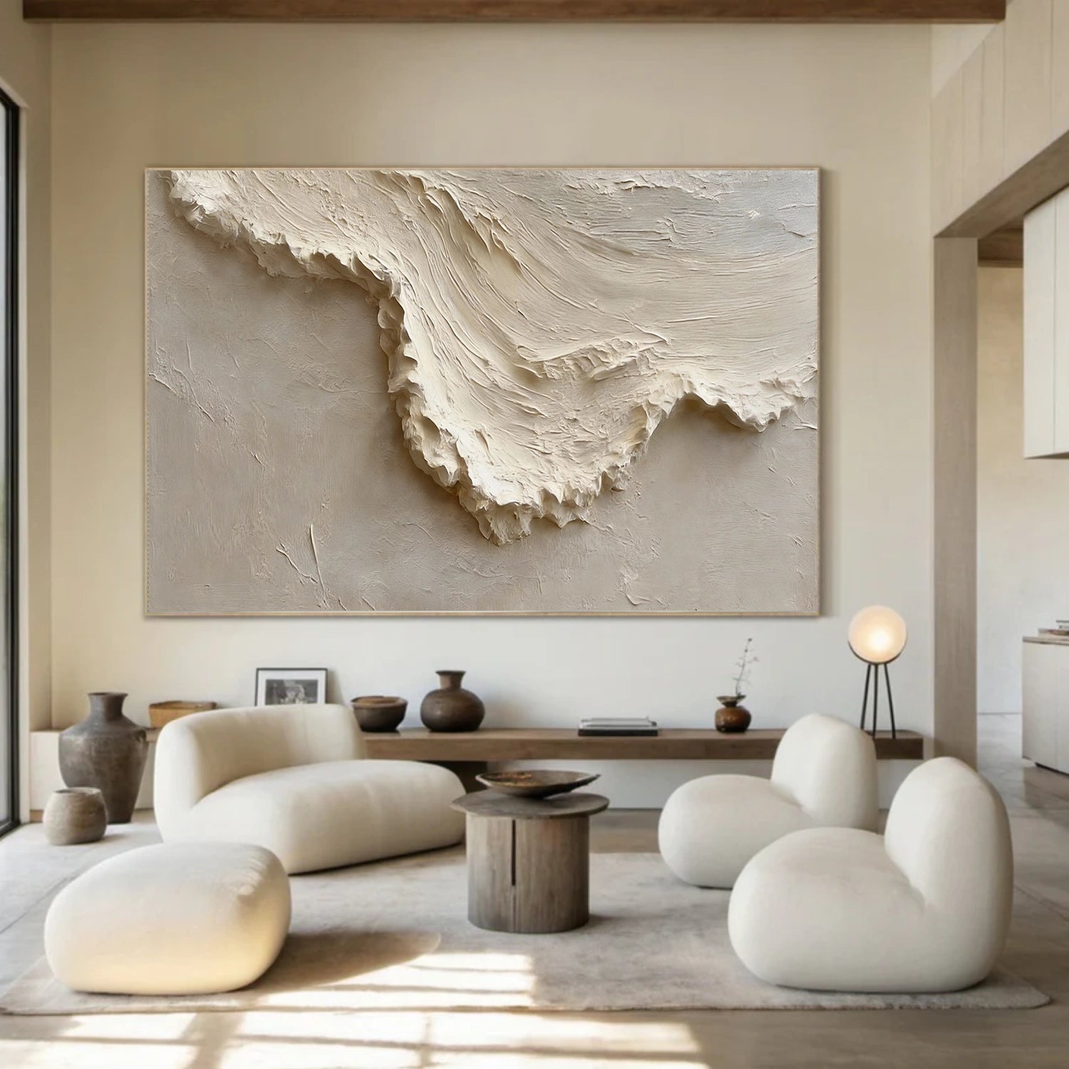 Beige & Brown Sky And Ocean Abstract Textured Wall Art #SO372