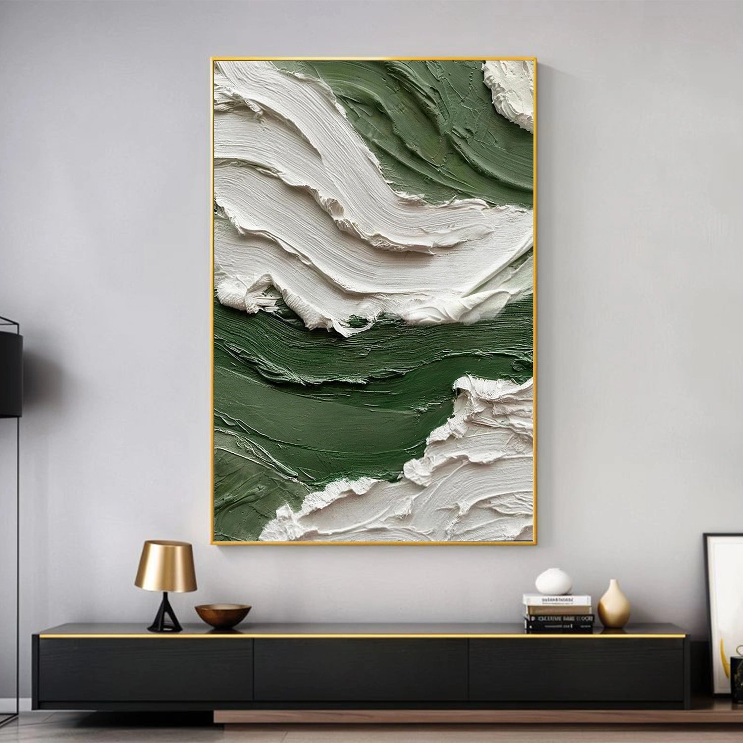 Green & White Abstract Textured Wall Art #AW210