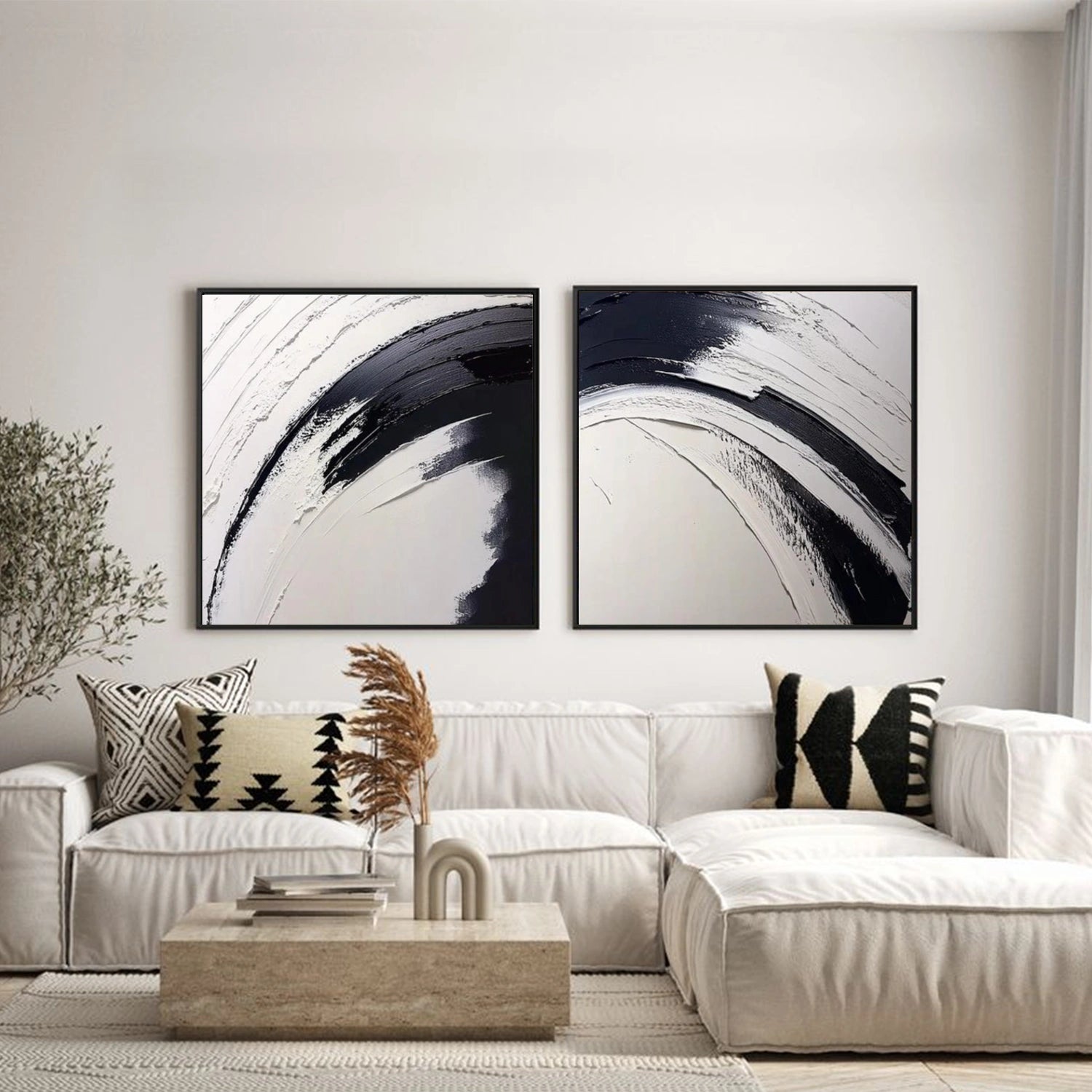 Black and White Minimalist Textured Canvas Art  Set of 2 #BT092