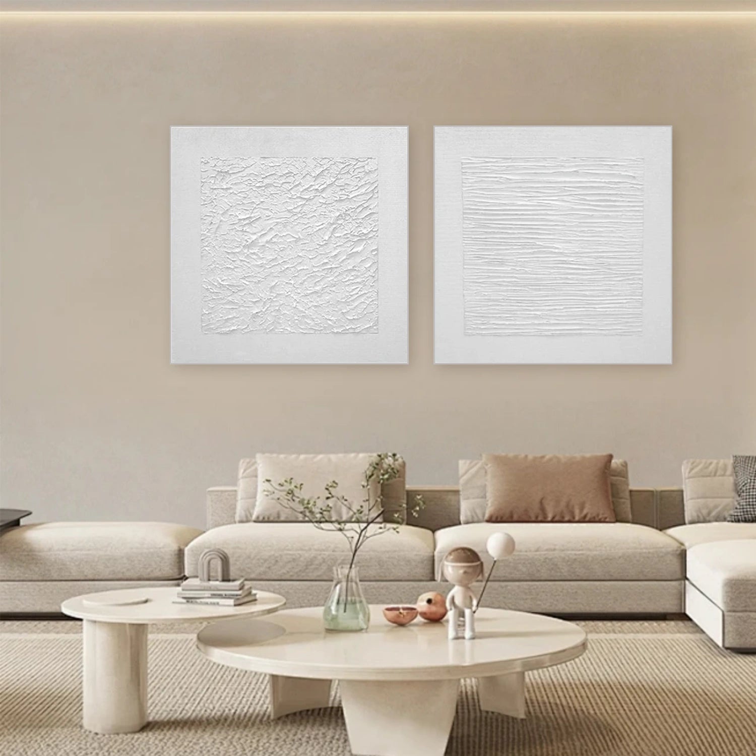 White Textured Minimalist Wall Art Set of 2 #WT190