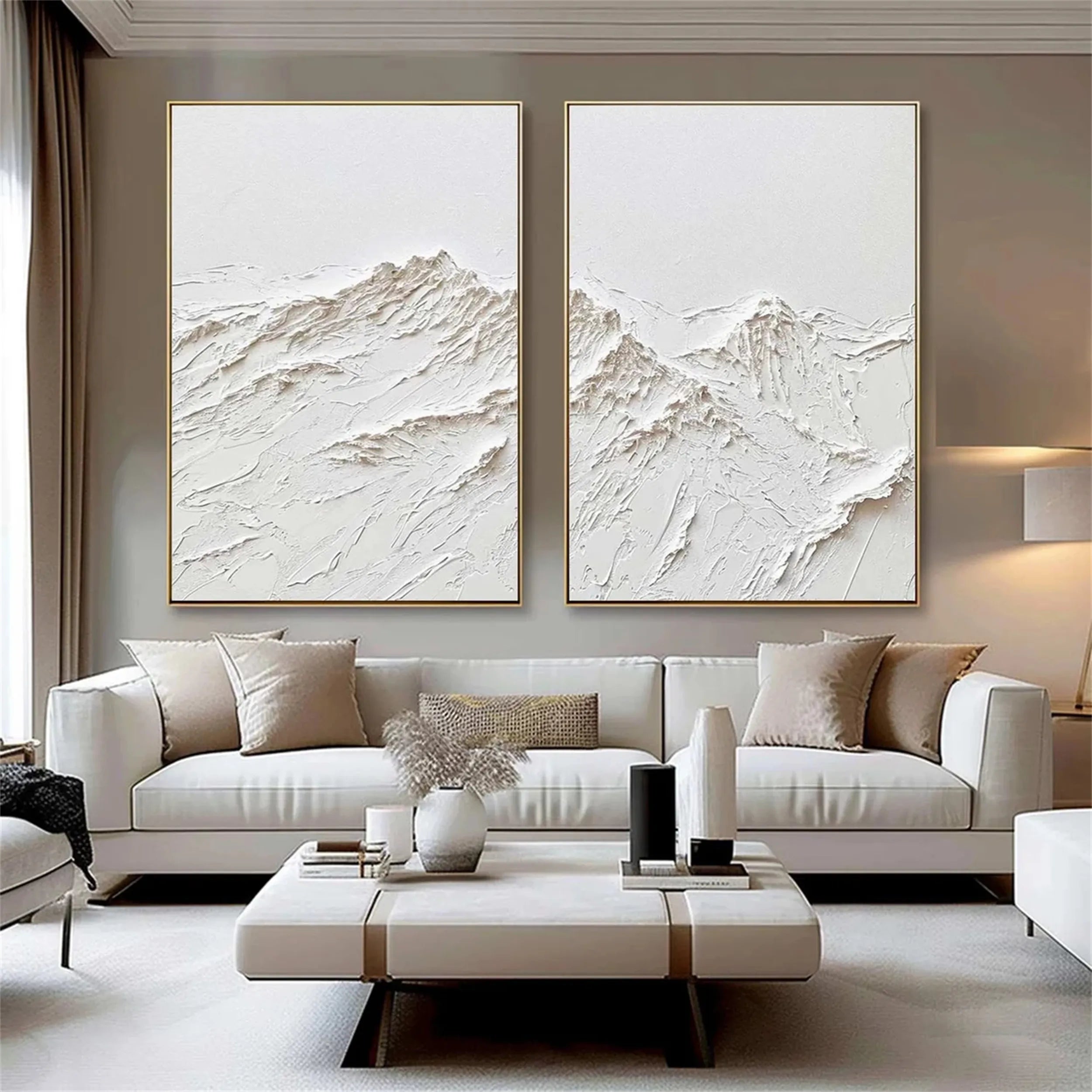 White Textured Minimalist Wall Art Set of 2 #WT144