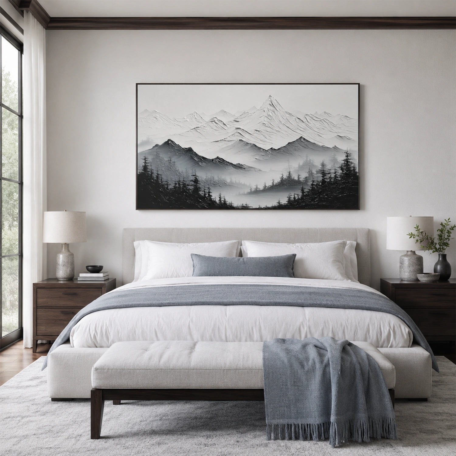 Black and White Abstract Mountain Textured Canvas Art #WT270