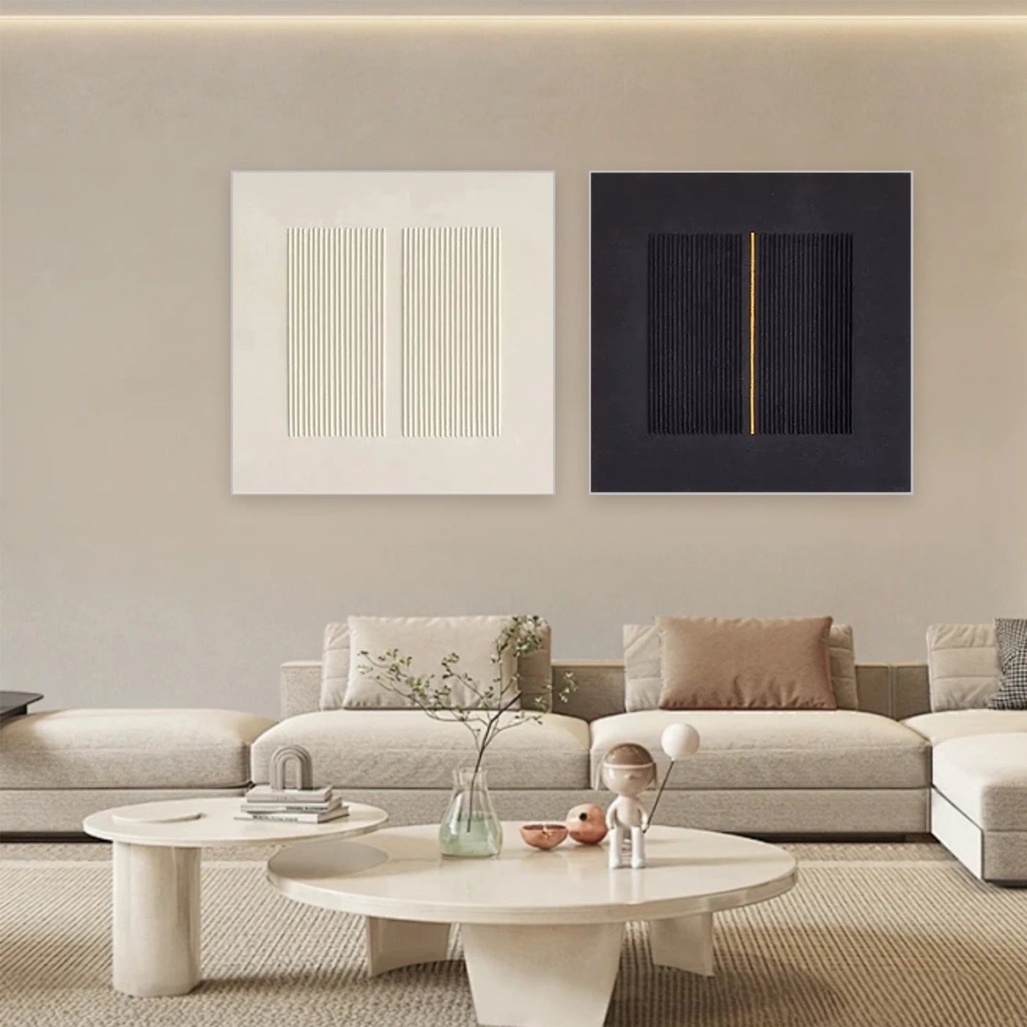 Black and White Minimalist Textured Canvas Art Set of 2 #BT072