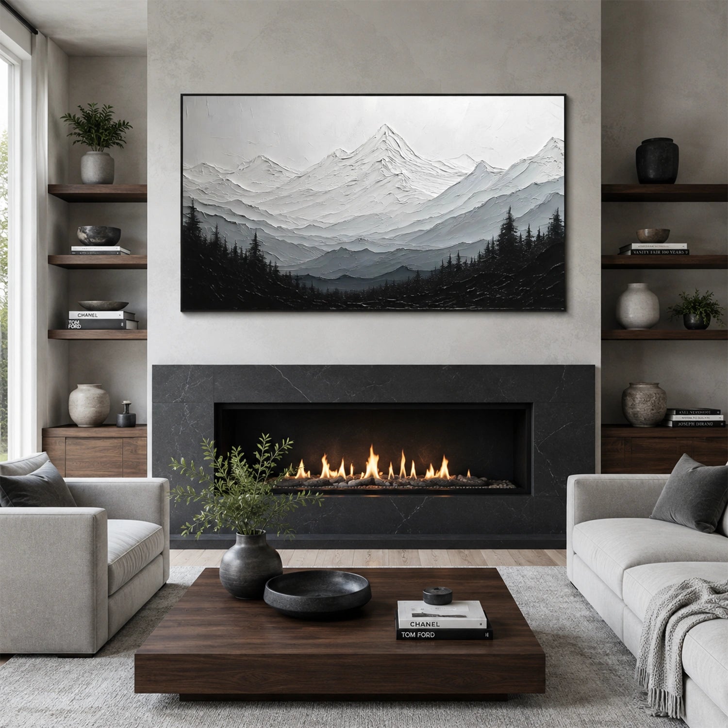 Black and White Abstract Mountain Textured Canvas Art #WT269