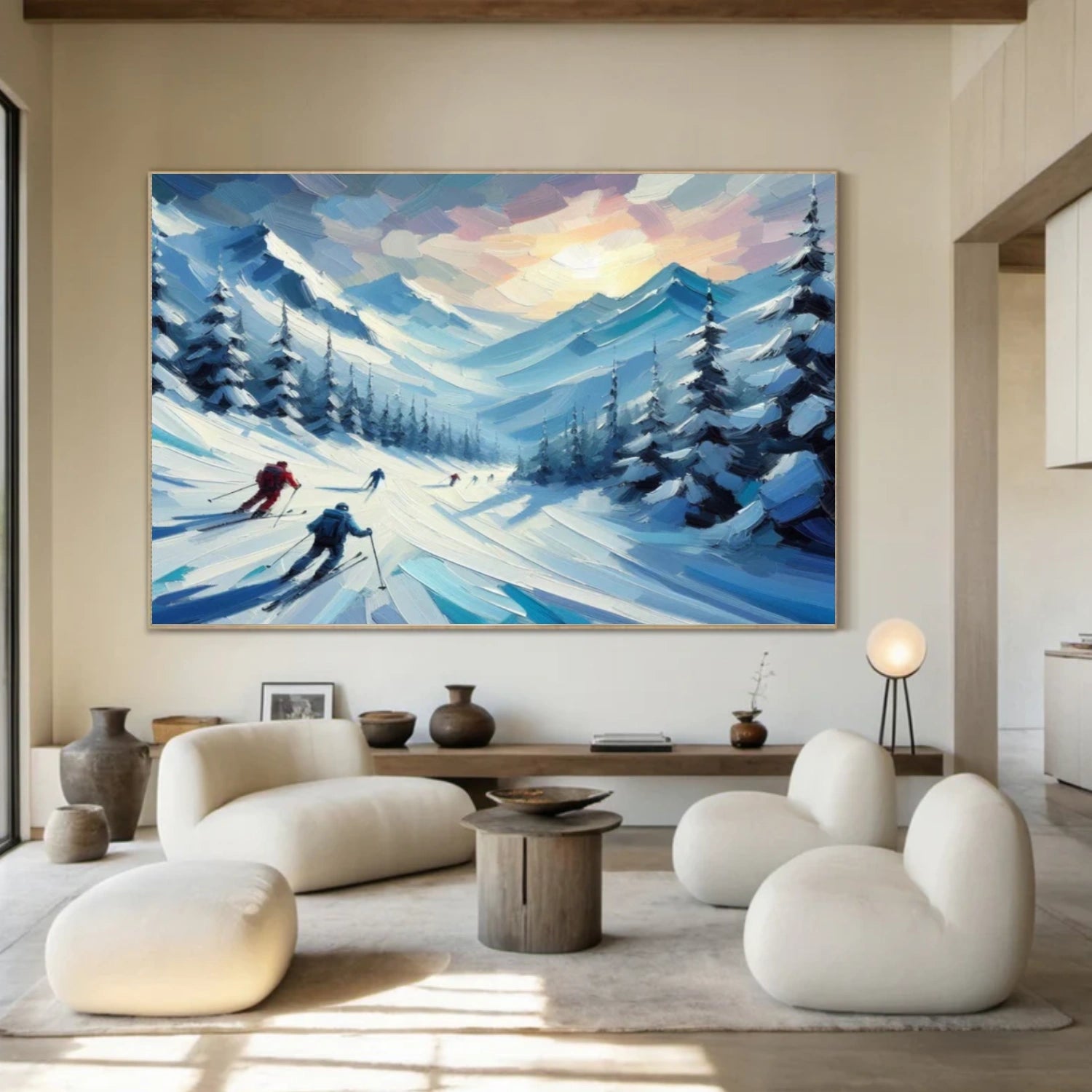 Skiing Sport Textured Wall Art #BA022