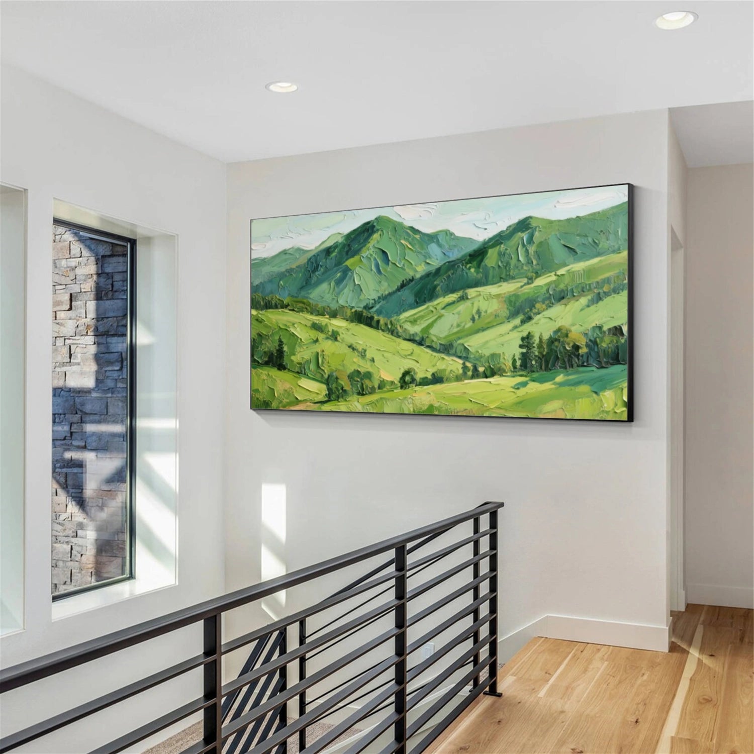 Green Minimalist Mountain Textured Canvas Art #WT209