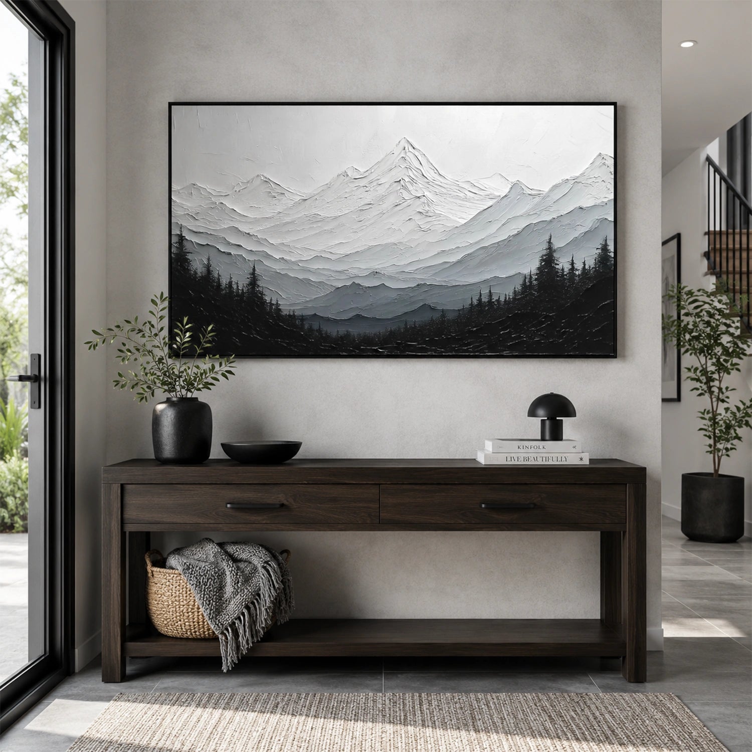 Black and White Abstract Mountain Textured Canvas Art #WT269