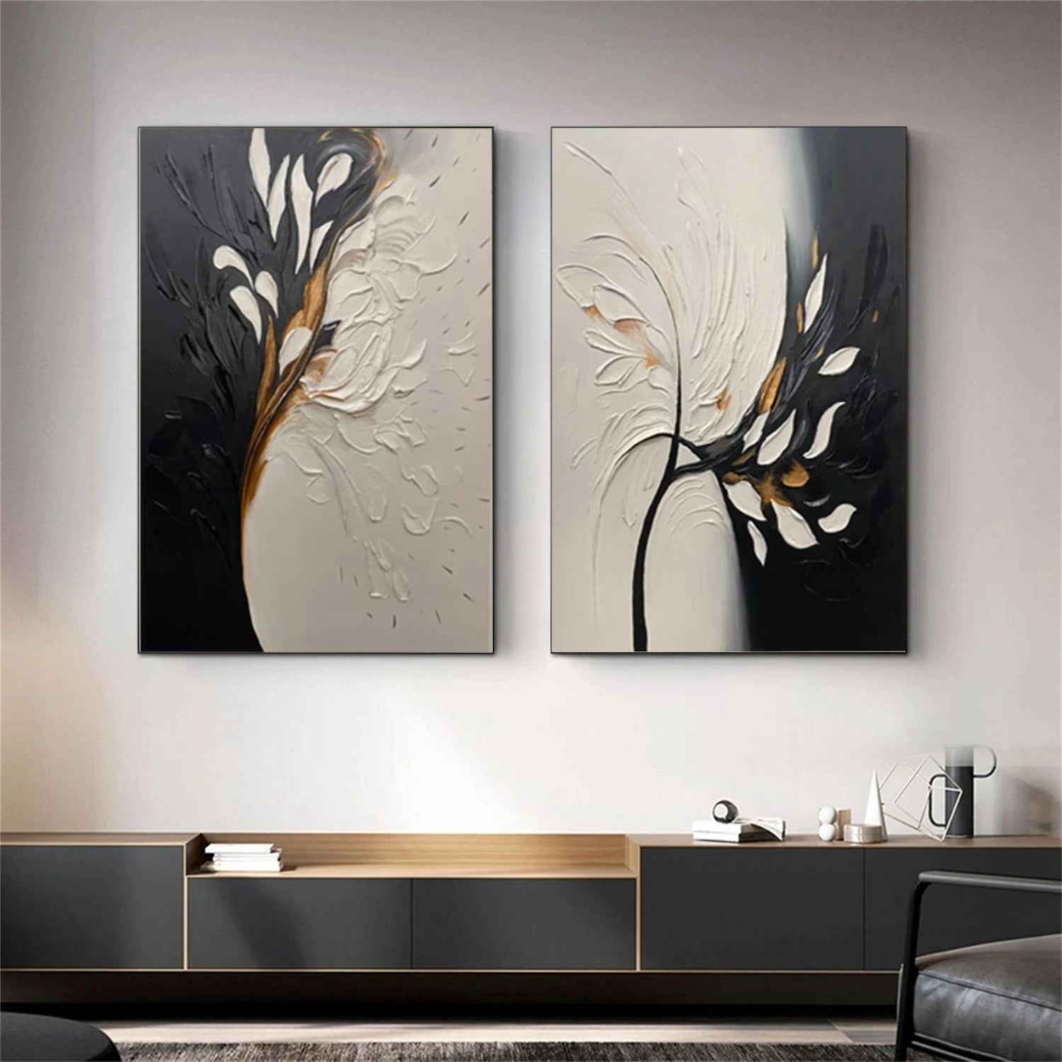 Tree And Flower Abstract Textured  Wall Art Set of 2 #TF131