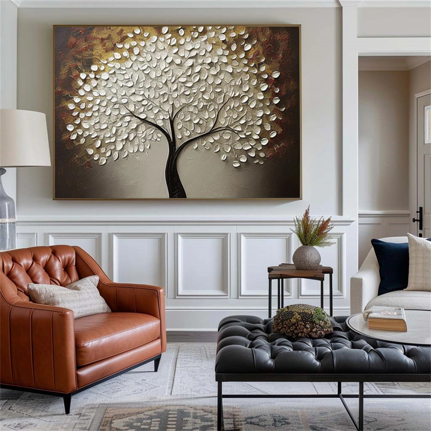 Tree And Flower Abstract Textured  Wall Art #TF132