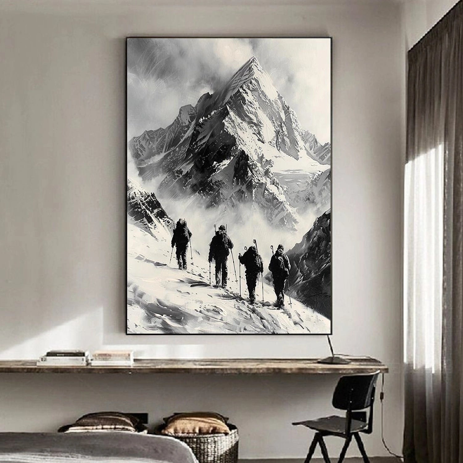 Black and White Minimalist Mountain Textured Wall Art #WT223