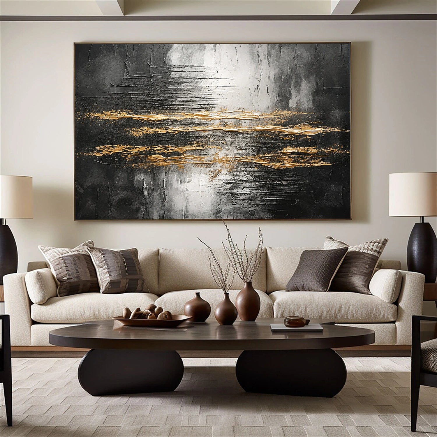 Black and Gold Abstract Textured Wall Art #AW241