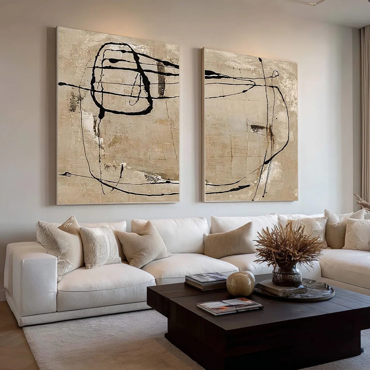 Beige & Black Wabi Sabi Abstract Canvas Art Set of 2 #WA231