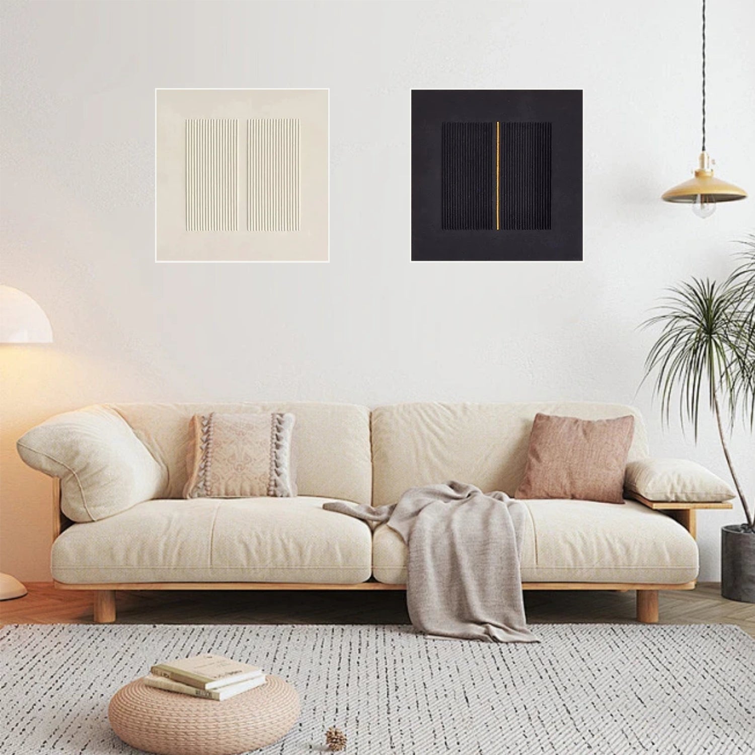 Black and White Minimalist Textured Canvas Art Set of 2 #BT072