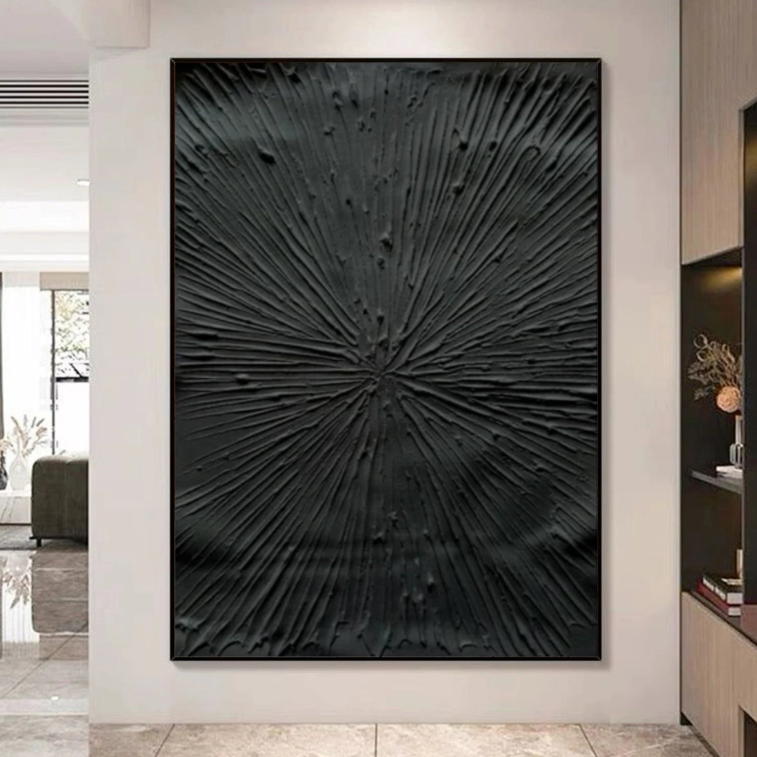 Black Minimalist Textured Canvas Art #BT086