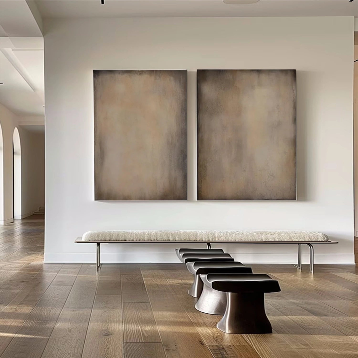 Beige and Brown Wabi Sabi Abstract Canvas Art Set of 2 #WA217