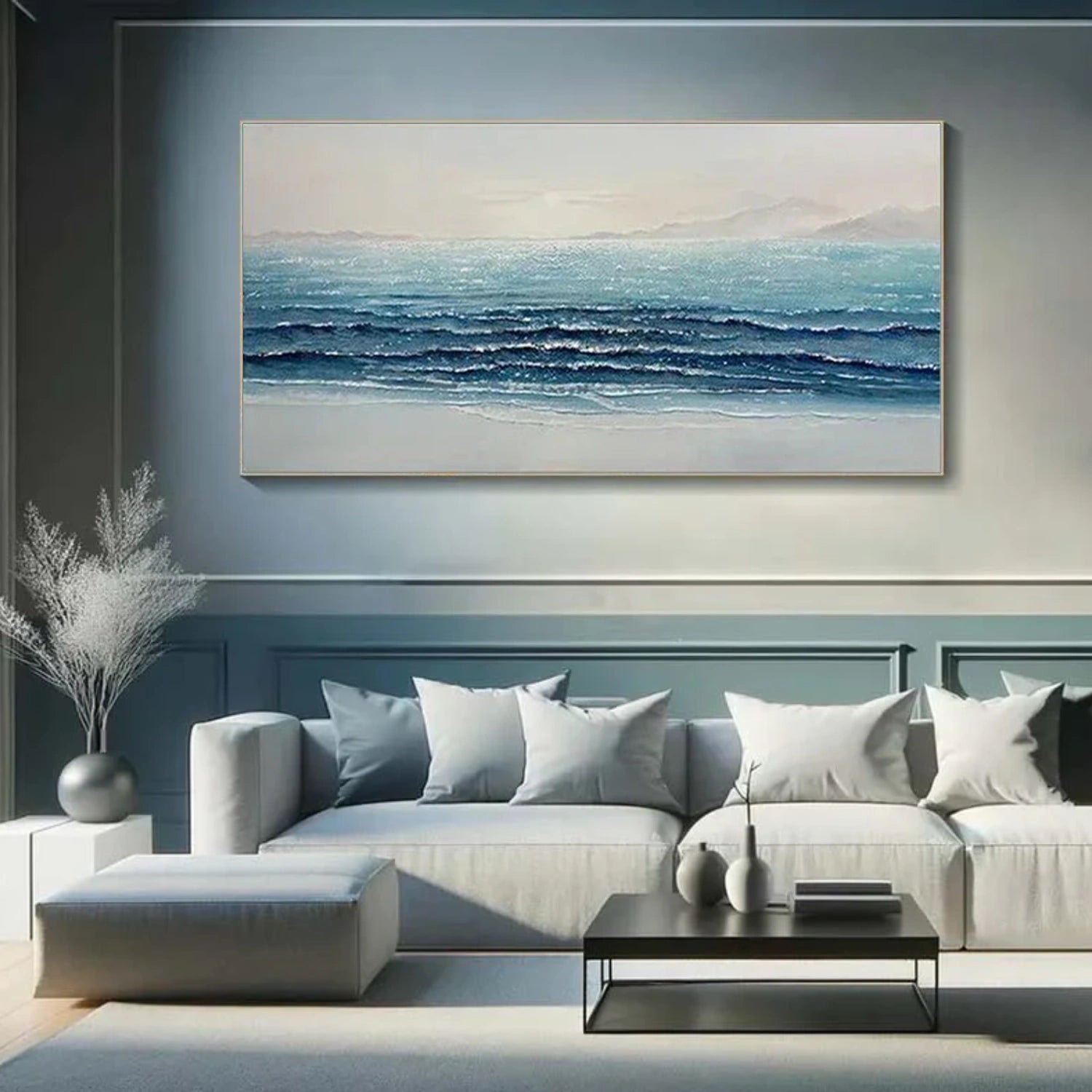 Sky And Ocean Abstract Textured Wall Art #SO364