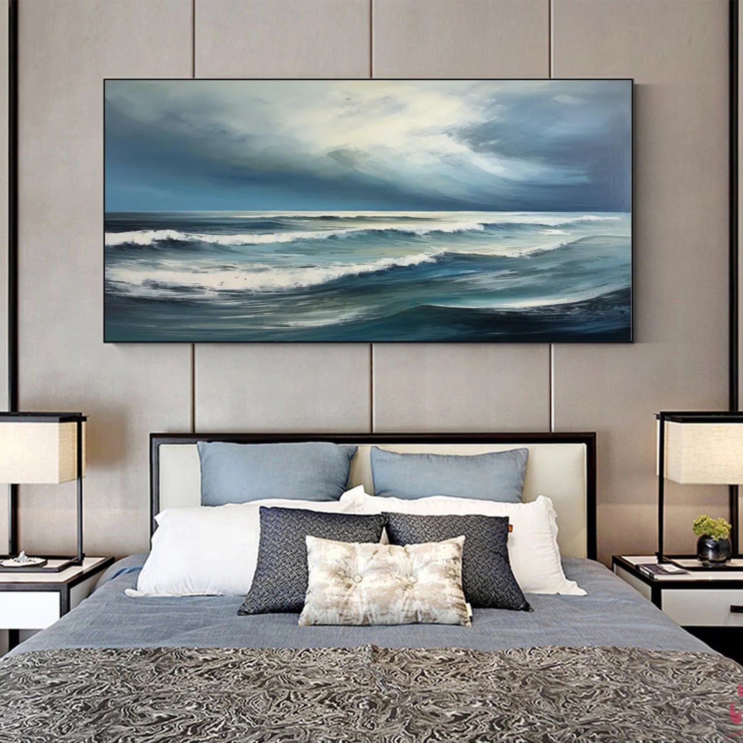 Sky And Ocean Abstract Textured Wall Art #SO349