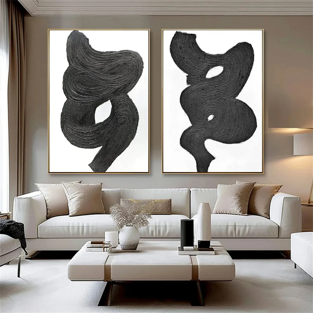 Black Textured Minimalist Wall Art Set of 2 #BT068