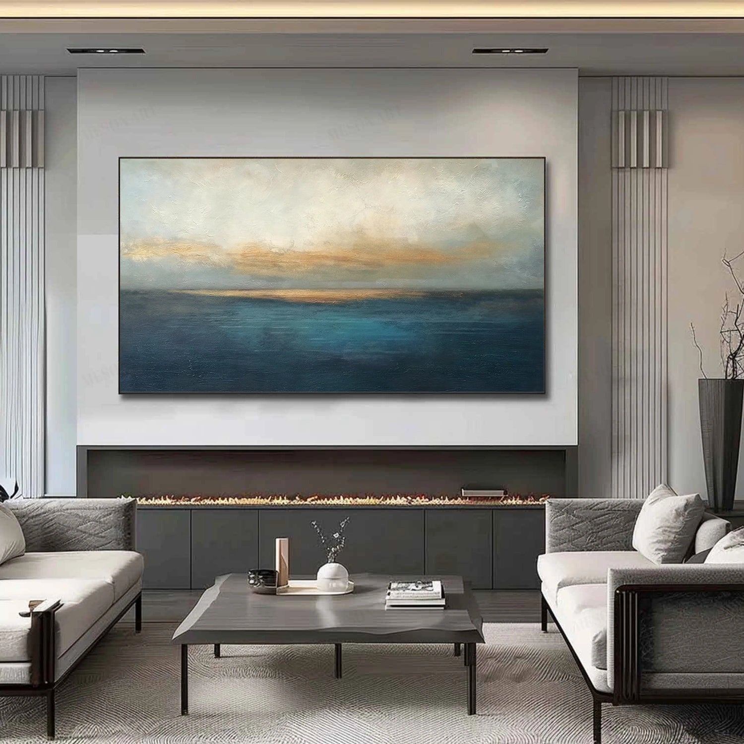 Blue and Gold Abstract Wall Art #AW196