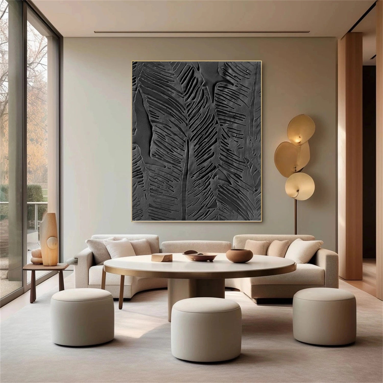 Black Tree And Flower Abstract Textured  Wall Art #TF128