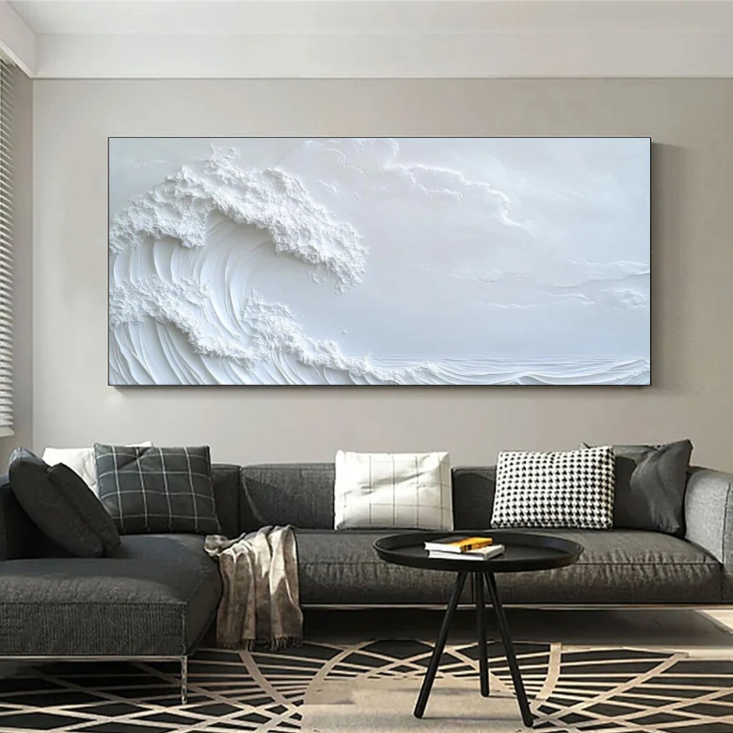 White Sky And Ocean Abstract Textured Wall Art #SO338