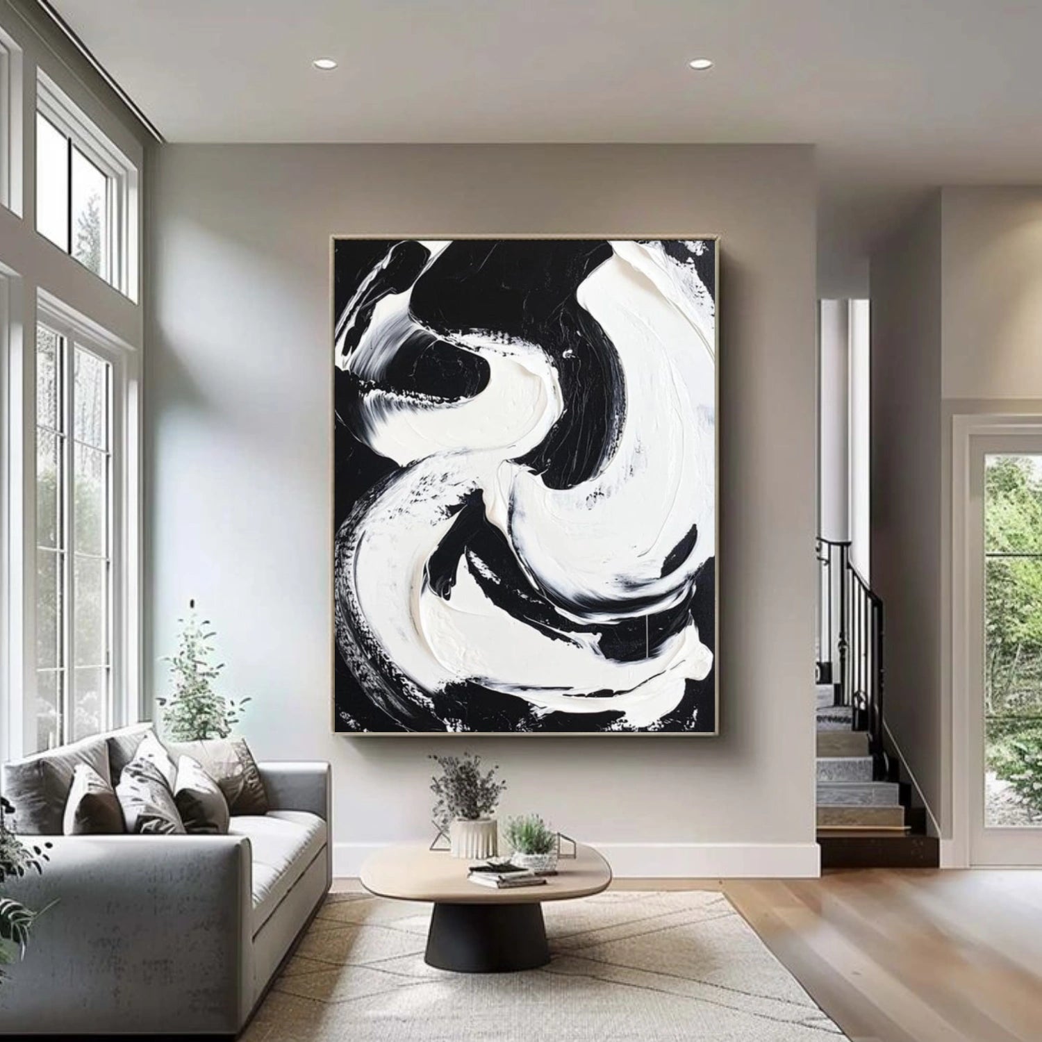 Black and White Minimalist Textured Canvas Art  #BT090