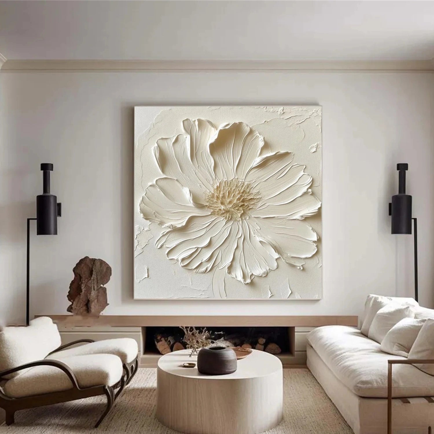 White Tree And Flower Abstract Textured Wall Art #TF146