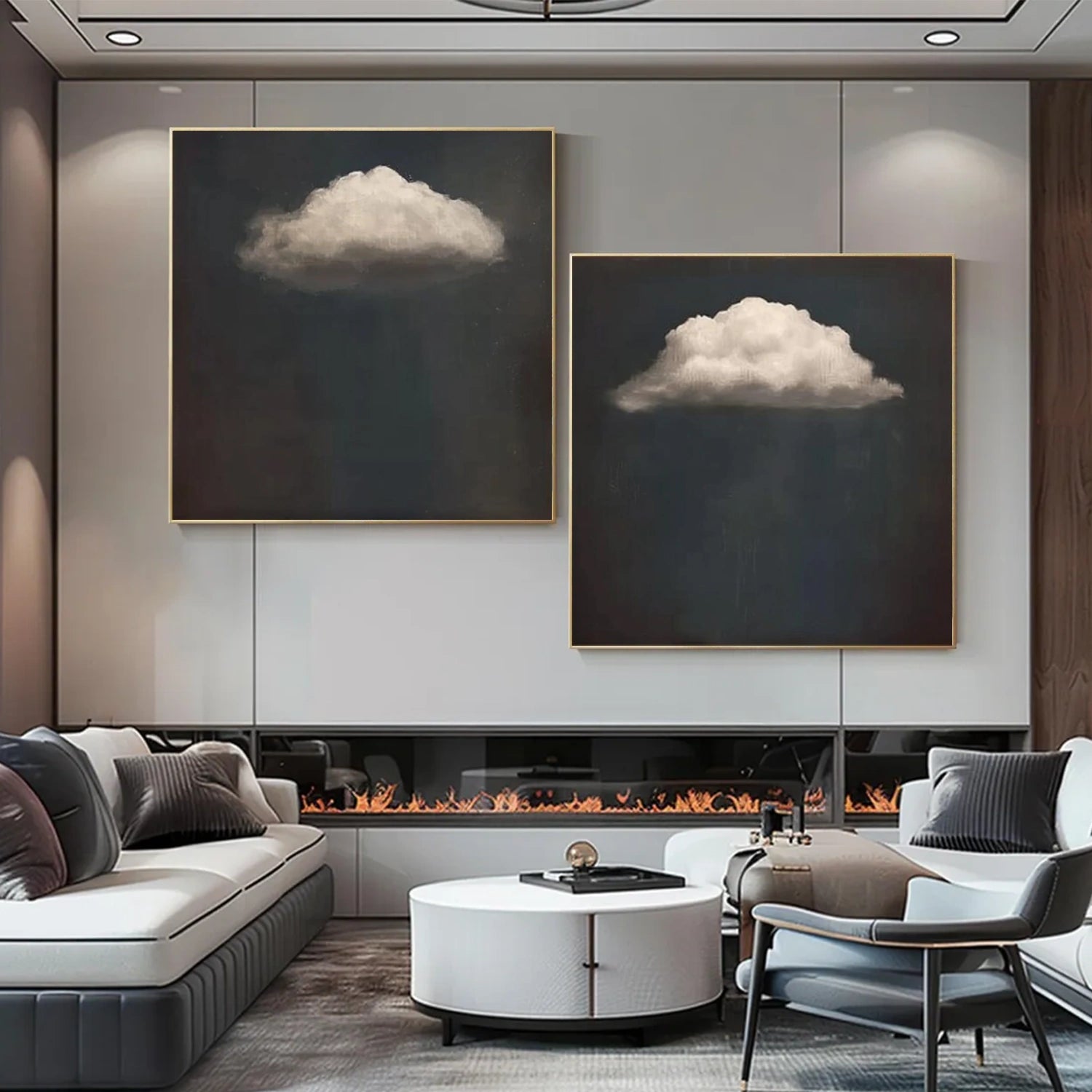 Black and White Sky And Ocean Abstract Wall Art Set of 2 #SO331