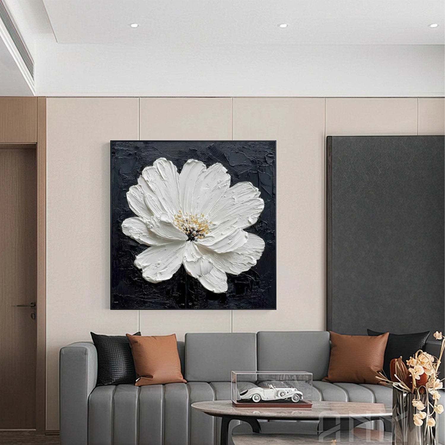 Black and White Tree And Flower Abstract Textured Wall Art #TF143
