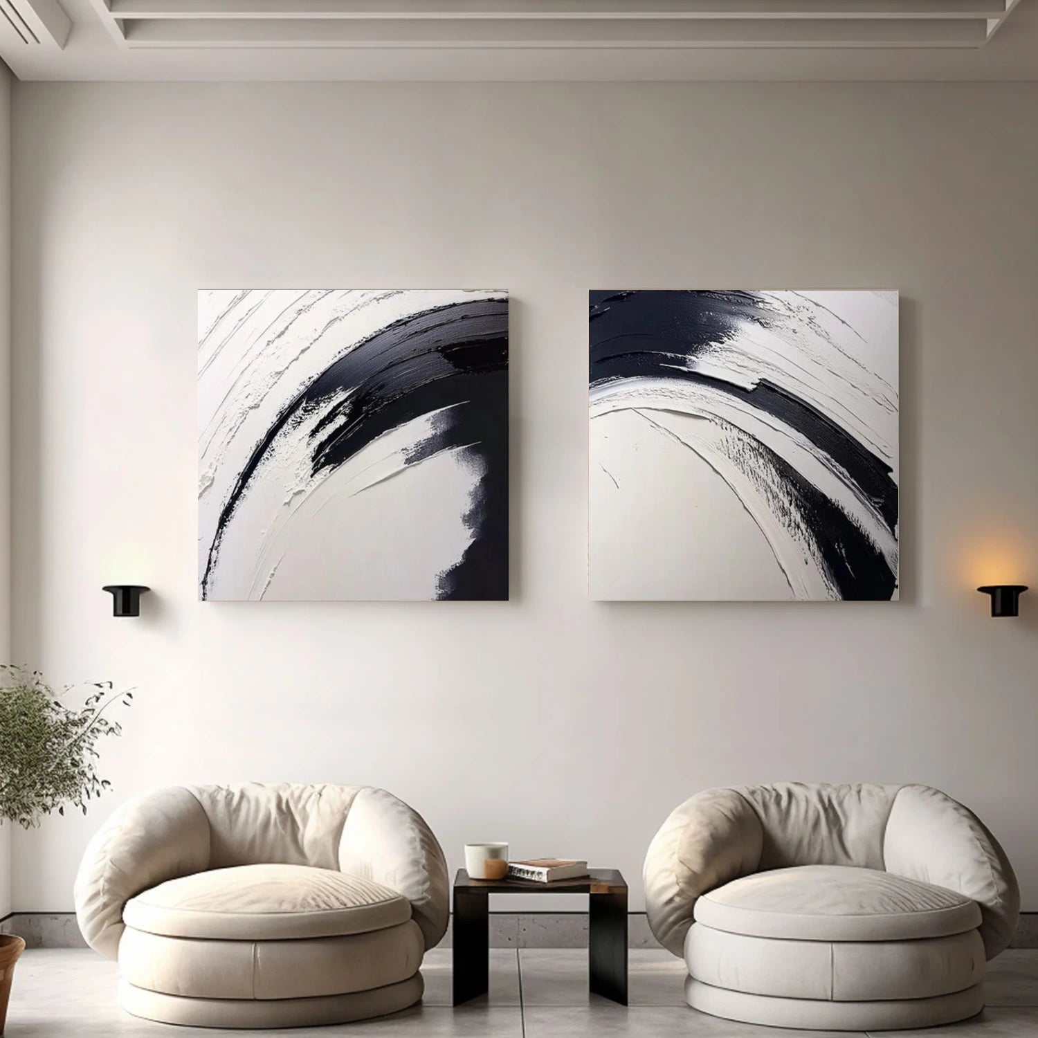 Black and White Minimalist Textured Canvas Art  Set of 2 #BT092