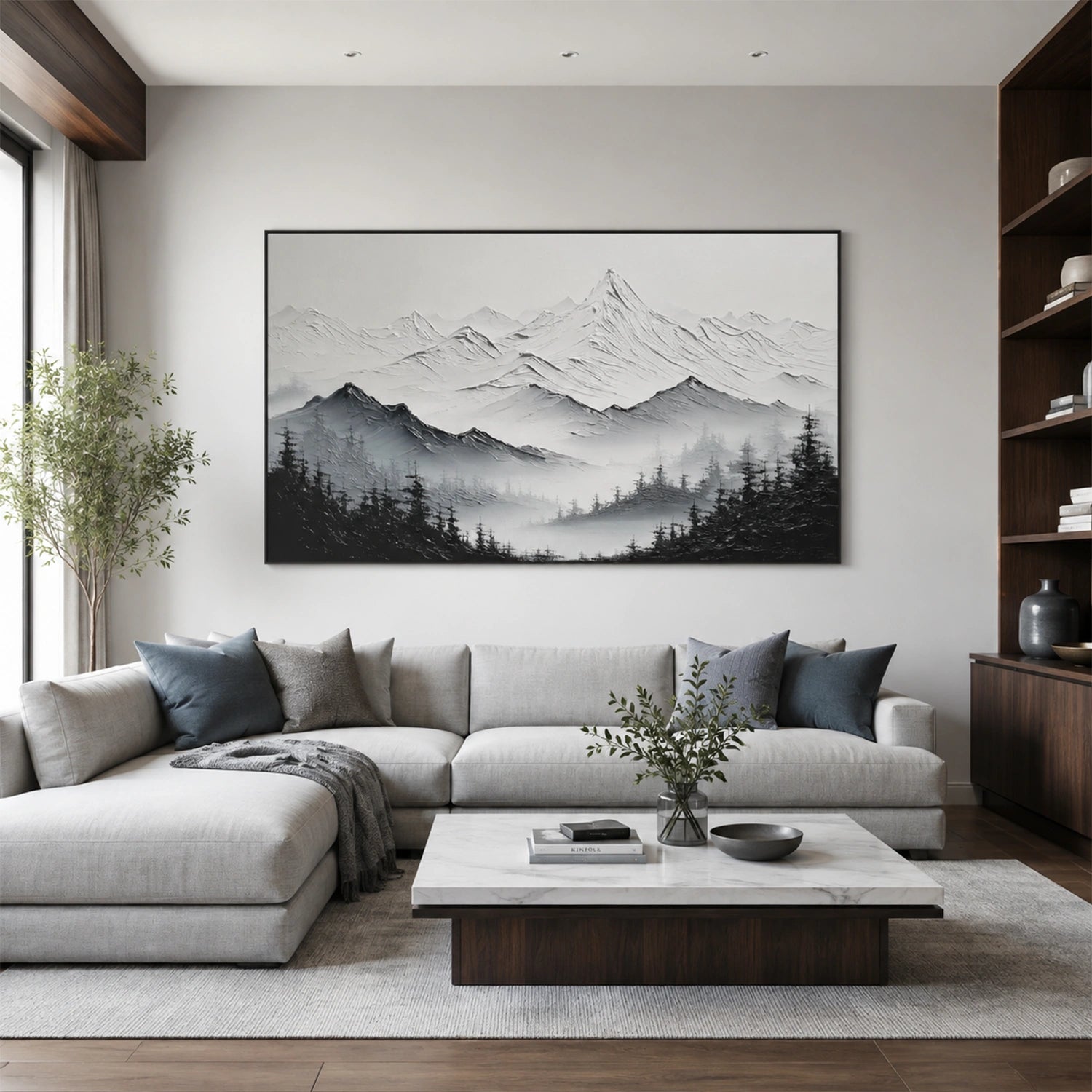 Black and White Abstract Mountain Textured Canvas Art #WT270