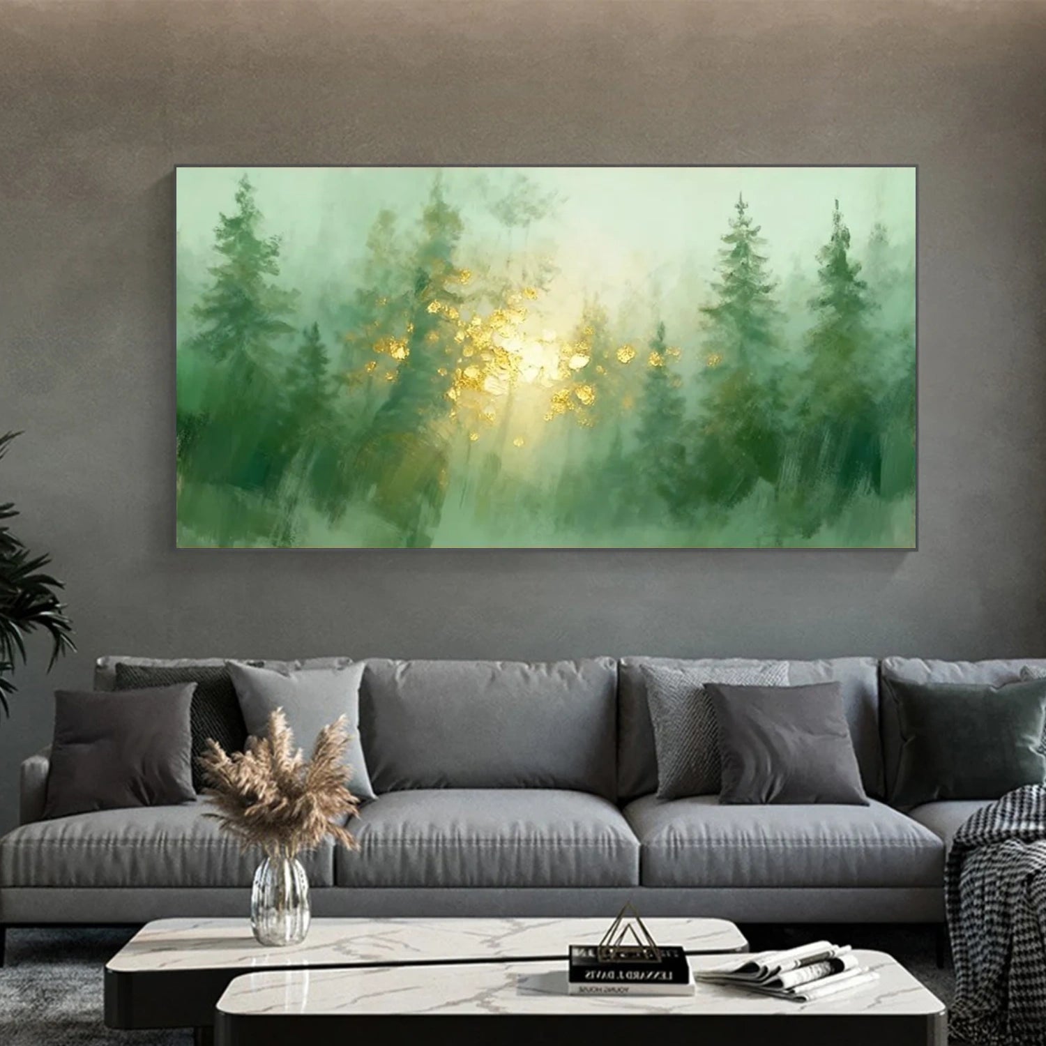 Green Tree And Flower Abstract Wall Art #TF154