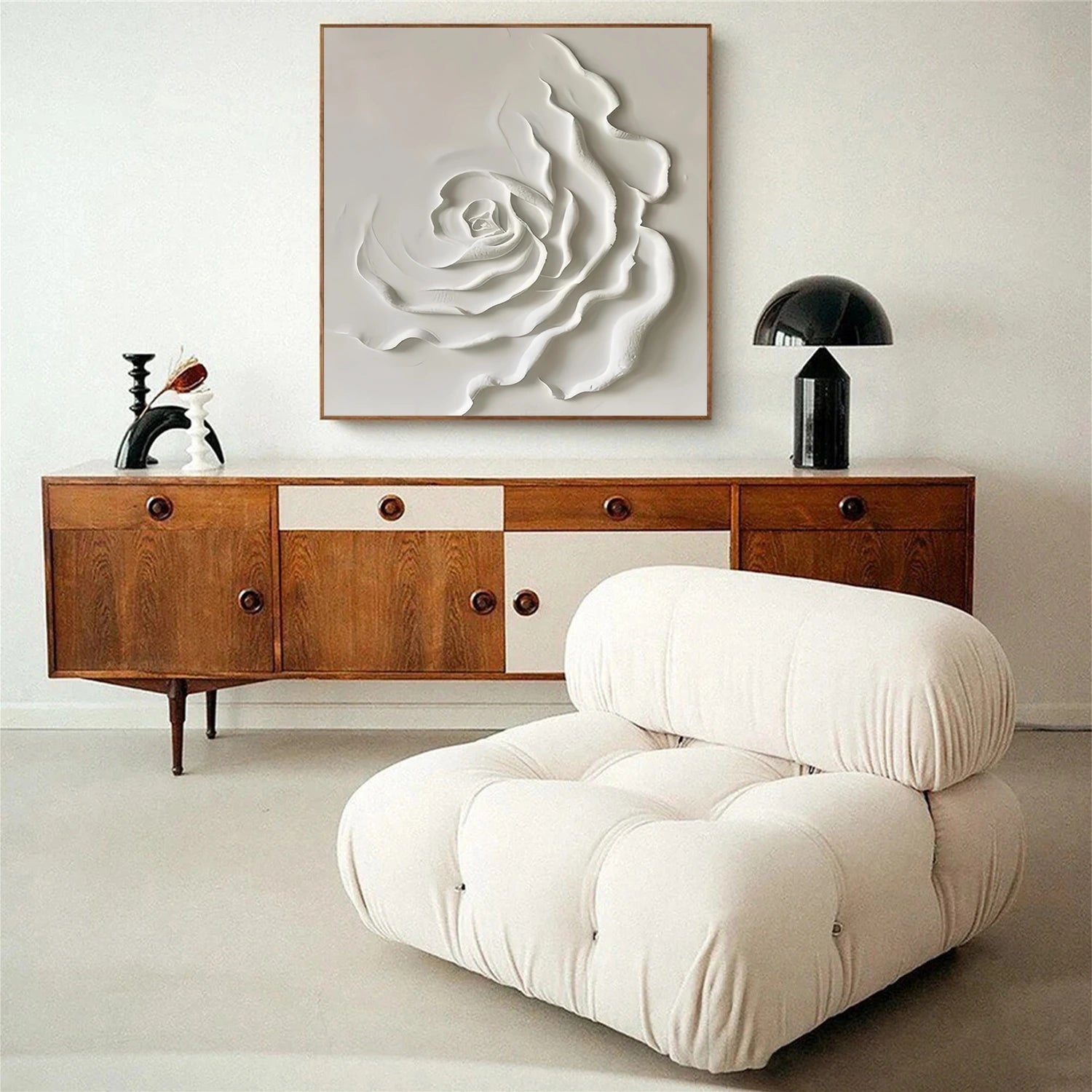 White Tree And Flower Abstract Textured Wall Art #TF125