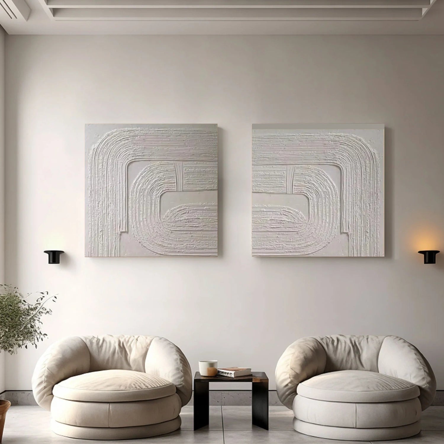 White Textured Minimalist Wall Art Set of 2 #WT204