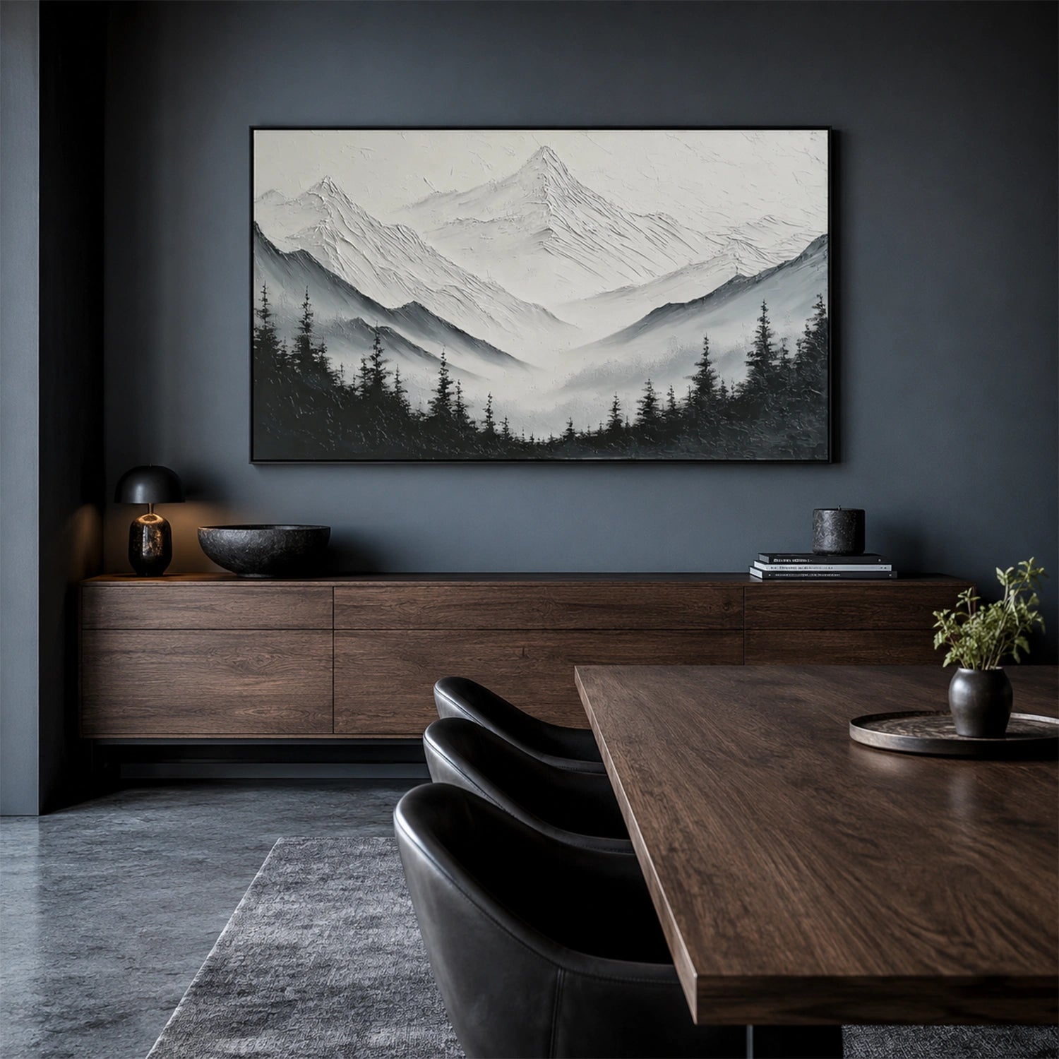 Black and White Abstract Mountain Textured Canvas Art #WT268