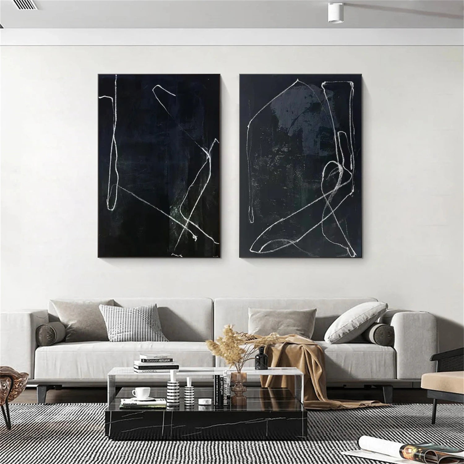 Black Wabi Sabi Abstract Canvas Art Set of 2 #WA238