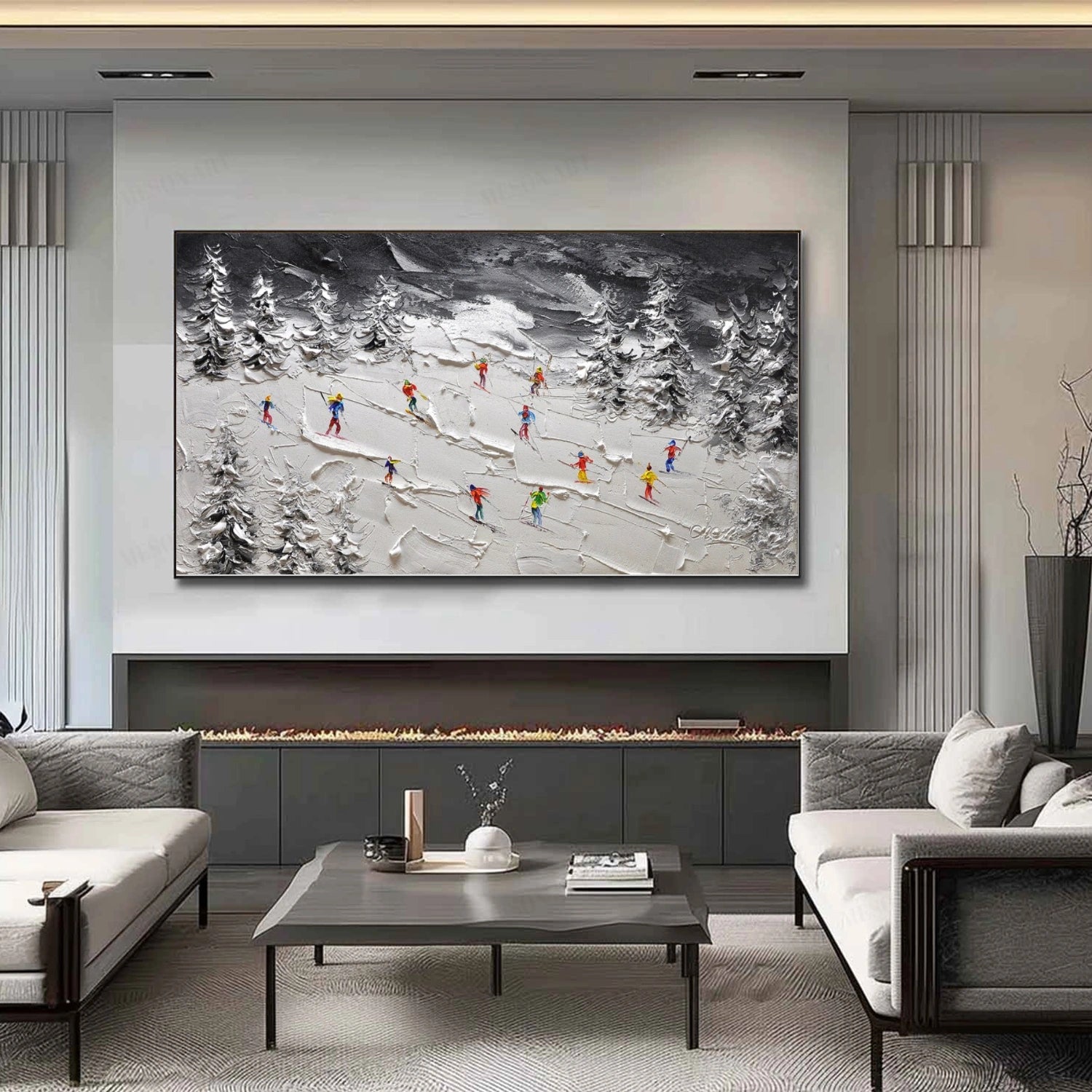 Skiing Sport Textured Wall Art #BA029