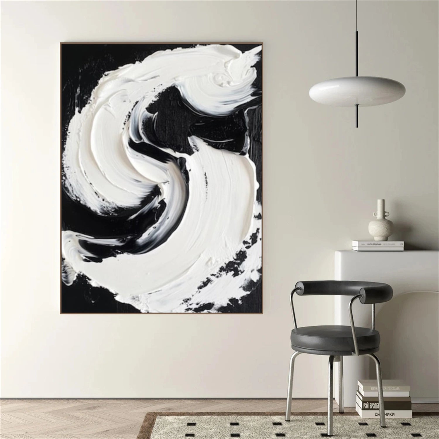 Black and White Minimalist Textured Canvas Art  #BT091