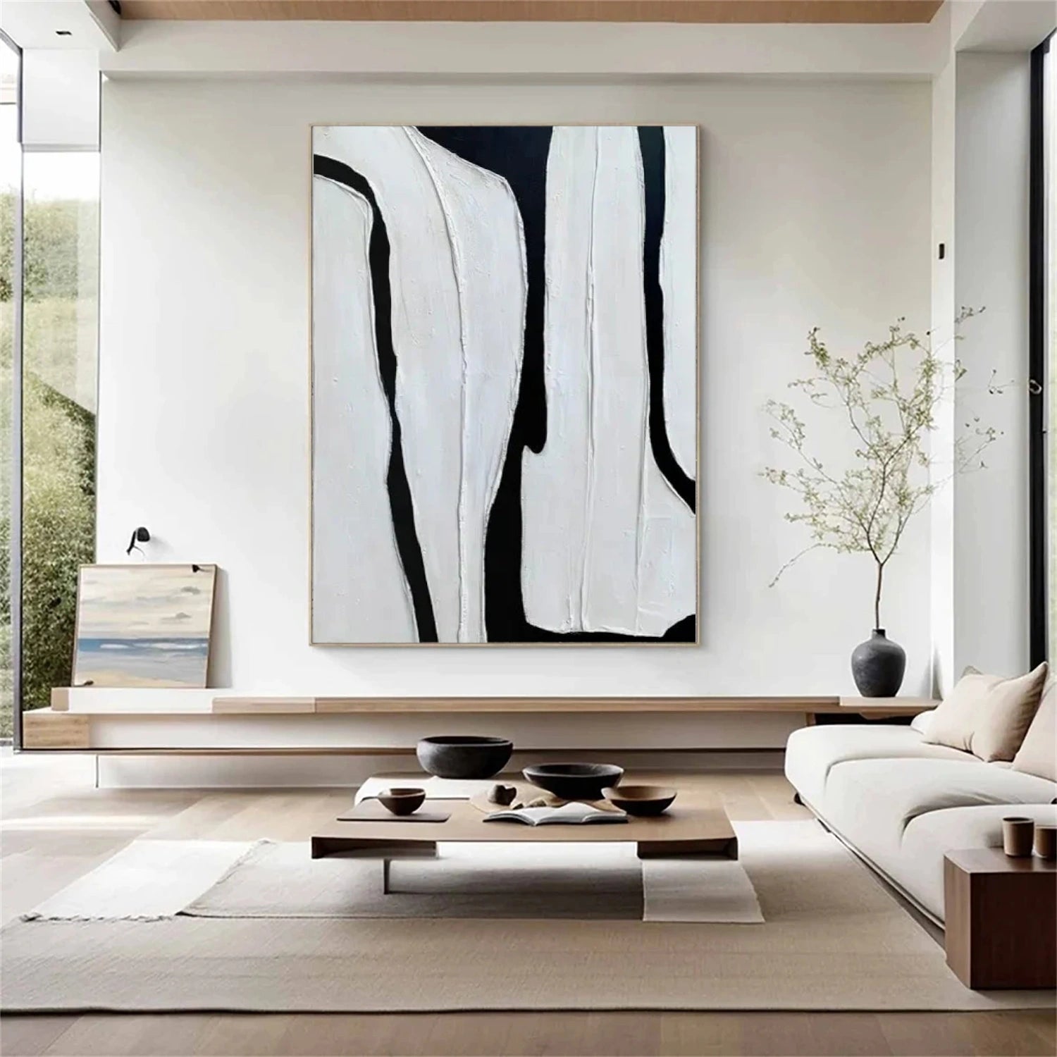 Black and White Minimalist Textured Canvas Art #BT079